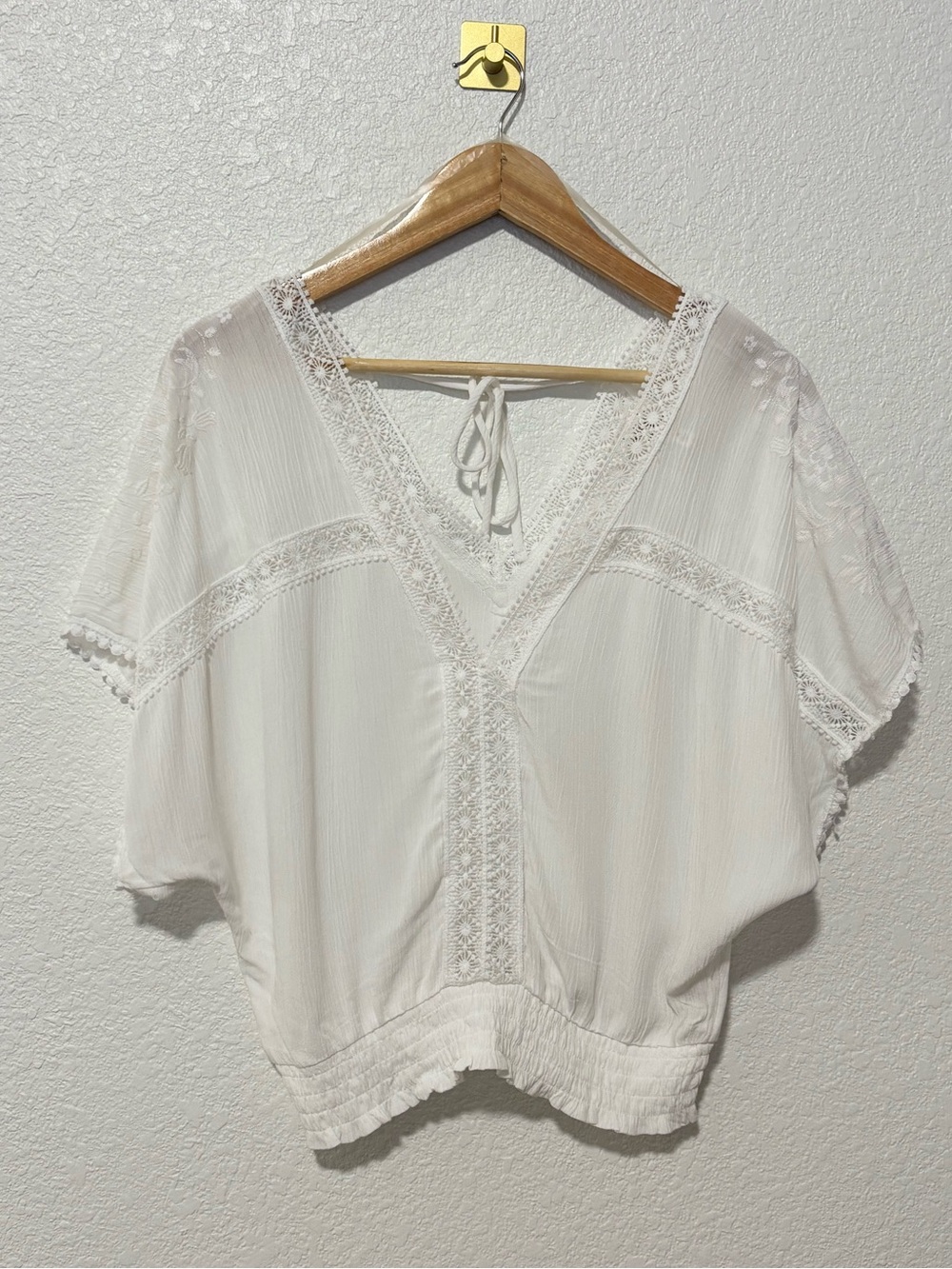 Self Esteem White Boho Lace Blouse M Crochet Peasant Cottagecore Festival